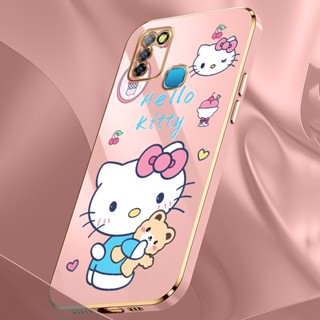 เคสโทรศัพท์มือถือ ทรงสี่เหลี่ยม บางพิเศษ กันกระแทก ลายการ์ตูน Hello Kitty พร้อมสายคล้อง สําหรับ Infinix Smart 5 Pro Smart 6 HD Smart 6 Plus Smart 4 Smart 4C