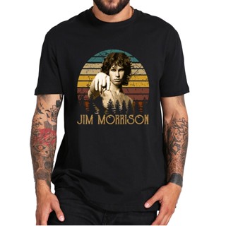 เสื้อผ้าผชเสื้อยืดแขนสั้นลําลอง ผ้าฝ้าย 100% พิมพ์ลาย Jim Morrison Psychedelic Bruce Rock Music Band ไซซ์ EU สไตล์วินเทจ