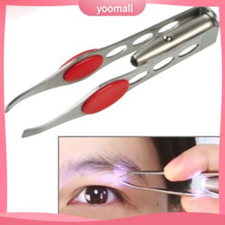 /YO/  Stainless Steel Eyebrow Tweezers Hair Removal Clip with LED Light Beauty Tool