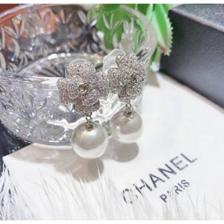 ต่างหู ดอกไม้Chanel เพชรCZ ก้านเงิน