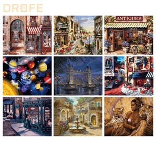 Drofe 【ไร้กรอบ 40 * 50 ซม. 】ภาพวาดอะคริลิค ระบายสีตามตัวเลข บนสถาปัตยกรรมยุโรป ผู้ใหญ่ ดิจิทัล DIY งานฝีมือ ผ้าใบ งานศิลปะ