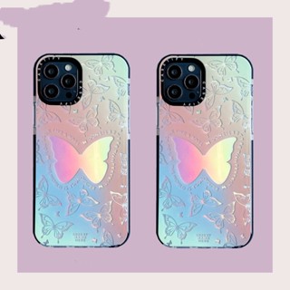 Casetify เคสโทรศัพท์มือถือ ซิลิโคนนิ่ม TPU ไล่โทนสีรุ้ง รูปผีเสื้อ โฮโลแกรม สําหรับ iPhone 15 14 11 15 Pro 12 13 Pro Max