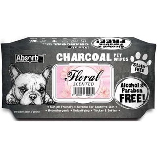 Charcoal Pet Wipes ผ้าเปียกทำความสะอาด สูตรกันยุง กลิ่นดอกไม้ 80 แผ่น 1 แพ็ค