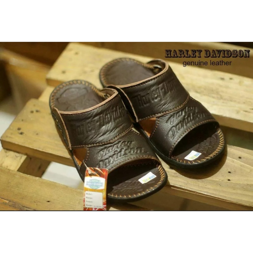 รองเท้าแตะลําลองสําหรับผู้ชายหนังแท้ Harley Davidson Flip Flops สไลด์ Nge Mall Hangout 101