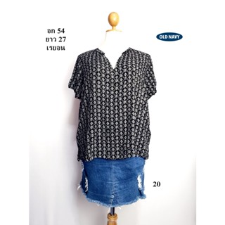 เสื้อมือสอง used เสื้อสาวอวบ อก 54 ยาว 27 นิ้ว แบรนด์ Old Navy เสื้อเชิ้ต คอวี แขนสั้น ผ้าเรยอน