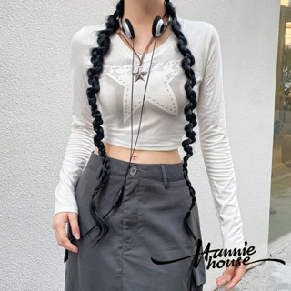 เสื้อยืดคอกลม แขนยาว พิมพ์ลายดาว แฟชั่นฤดูร้อน สําหรับผู้หญิง