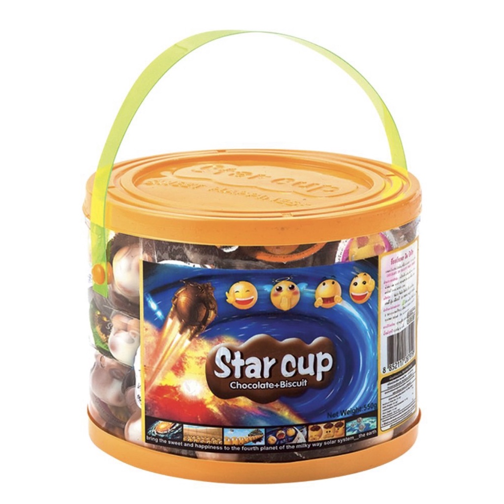 สตาร์คัพ (Star Cup) ช็อคโกแแลตบิสกิตในถ้วย ขนาด 6กรัม 1กระปุก บรรจุ 100 ชิ้น พร้อมช้อน สินค้าพร้อมทาน เด็กชอบ