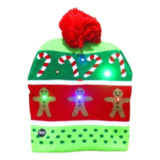 seng LED Christmas Hat Light Up Christmas Hats Gingerbread Man Ugly Hat Unisex Knitted Beanie  for Holiday Party