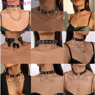 [highbuying] Woman Punk Choker Collar Necklace Pu Leather Gothic Rivets Choker Necklace New Stock