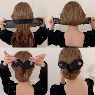 เกาหลีย้อนยุค Organza เลื่อม Twist Bun กิ๊บติดผมผม Bun สไตล์ Hairpin เครื่องประดับผมสําหรับผู้หญิง