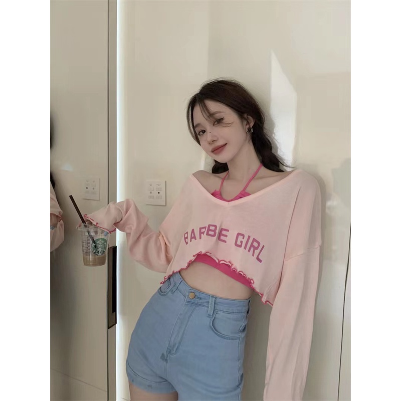 ส่งทันที Cici (NO. 2076)SET2ชิ้น เสื้อสายเดี่ยวคล้องคอ+เสื้อครอปแขนยาวดีเทลขอบระบายคอวีลึก สวย ราคา ถูกที่สุด ดีลบีเคเค แกลเลอรีภาพที่ 3