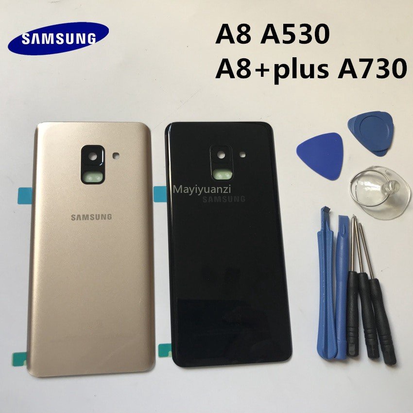 แผงด้านหลังแบตเตอรี่กระจกปกหลังสําหรับ Samsung Galaxy A8 A8+plus A530 A530F A730 A730F + เครื่องมือ