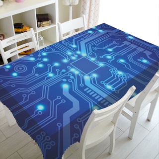 Funny Computer Circuit Board Tablecloths for Rectangle Table Cover Waterproof Abstract Chip Table Cloth for Party Decor