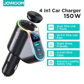 【อัพเกรด】Joyroom 150w 4 in 1 อะแดปเตอร์ชาร์จในรถยนต์ หน้าจอดิจิทัล LED USB C PD 3.0 QC3.0 PPS IP Type C