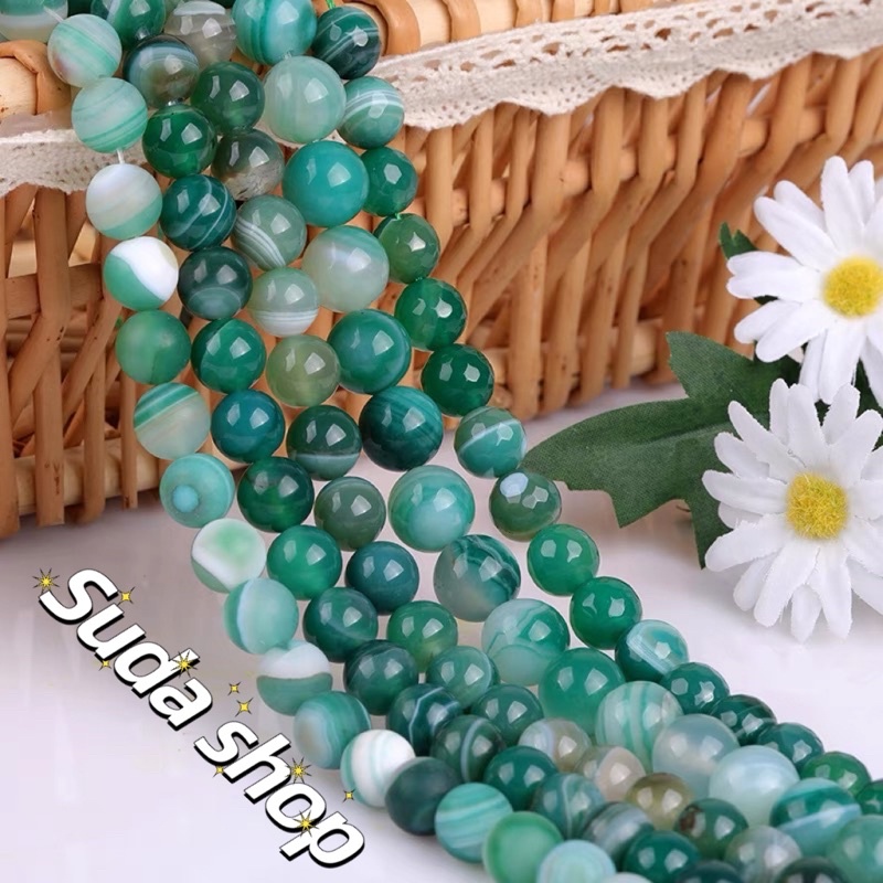สร้อยยาวอาเกตสีเขียวลายคุณภาพดีสามารถ DIY เป็นสร้อยคอสร้อยข้อมือเพื่อความมั่นใจมี 8-10-12mm