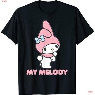 irjfje ไตล์เกาหลี เสื้อยืดแฟชั่นเกาหลีสำ My Melody Backside Logo Tee Shirt หรับผู้ชายและผู้หญิง Kuromi ภาพการ์ตูน ดพิมพ์