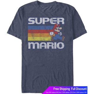 Tee นินเทนโด เสื้อยืดลำลอง Nintendo Mens Super Mario Running Retro Stripe T-Shirt Nintendo T-shirt