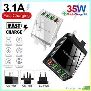 【จัดส่งรวดเร็ว】อะแดปเตอร์ชาร์จโทรศัพท์ 4.1a QC 3.0 4 พอร์ต USB ปลั๊ก EU US UK ชาร์จเร็ว สําหรับเดินทาง