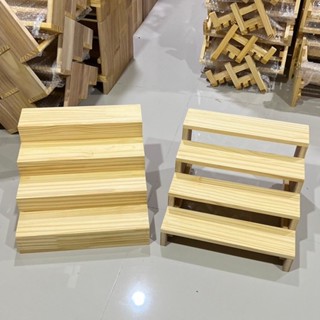 🍴 ชั้นไม้ 4ชั้น แบบขั้นบันได โชว์สินค้าวางของขาย วางของใช้ ว…