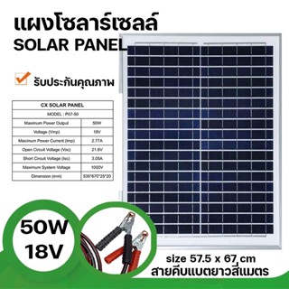 Strong แผงโซล่าเซลล์ 12V 18V (20W-50W) สายยาวสี่เมตร+ที่คีบแบต Solar Cell พลังงานแสงอาทิตย์ Solar Cell Outdoor