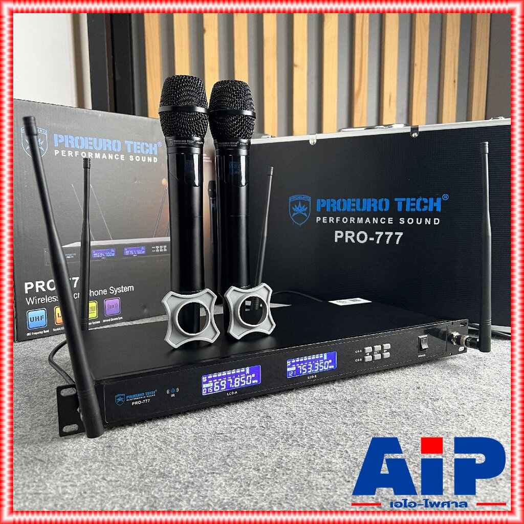 *รุ่นมีกระเป๋า* 4เสา PROEUROTECH PRO-777 ไมค์ลอยมือถือคู่UHF ไมค์ลอยปรับความถี่ มี2ช่วงความถี่ โปรยูโรเทค 4เสารับสัญญ...