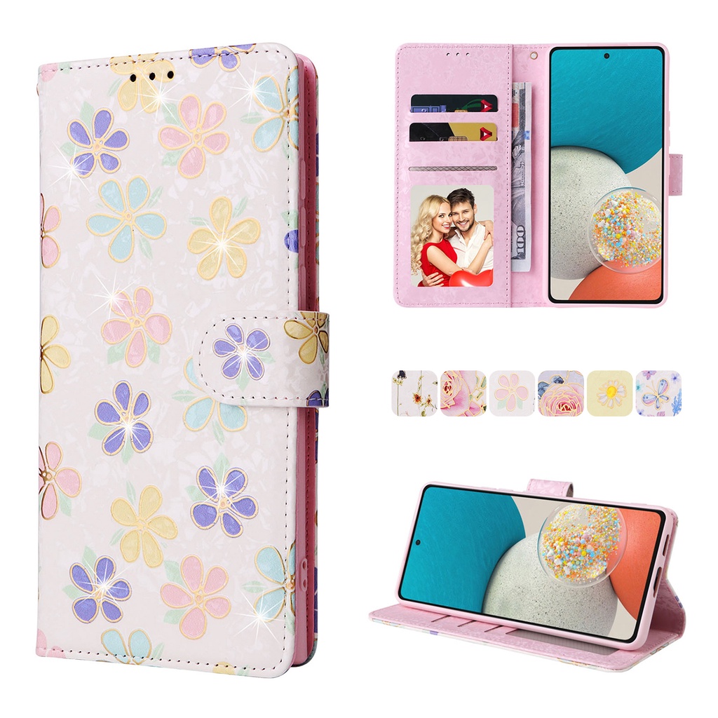 เคส Case for Samsung Galaxy A12 A22 A52 A52s A13 A23 A33 A53 A14 A34 A54 A15 A25 A35 A55 5G A04 A04s A05 A05s เคสฝาพับ เคสเปิดปิด Leather Case Flip Cover Luxury Flower Magnetic Wallet With Card Holder Slots Hand Strap Lanyard Soft TPU Phone Casing FDSTJ ราคา ถูกที่สุด ดีลบีเคเค แกลเลอรีภาพที่ 2