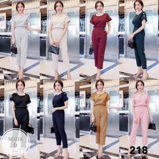 ST218  Set 2ชิ้น คลาสสิคสไตล์ ใส่ได้ตลอดไม่ตกยุค เนื้อผ้า zara  ดีเทลเสื้อคอกลม แต่งกระดุมแขน พร้อมกับ กางเกงเอวสูงขาเดฟ