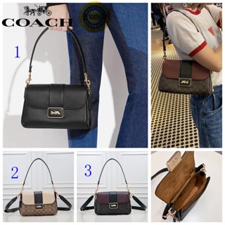 🎄พร้อมส่ง🌟Coach กระเป๋าถือใหม่ผู้หญิงแฟชั่นไหล่ข้างเดียวกระเป๋าสะพายข้าง Flap Tower Buckle Closure CC068 CC066