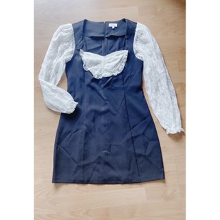 dress pomelo size xl มือ2 สีดำ แต่งลูกไม้ตรงอกและแขน