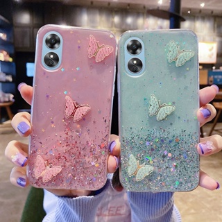 เคสโทรศัพท์ซิลิโคน ใส แบบนิ่ม ลายผีเสื้อ ประดับกลิตเตอร์ สําหรับ OPPO A17 A17k 4G 2022