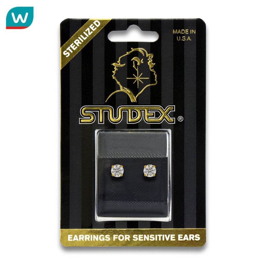 Studex สตั๊ดเด็กซ์ เซนซิทีฟ สเตอริไลส์ ต่างหู สำหรับผิวแพ้ง่าย ทองชุบ 5มม คิวบิค เซอโคเนีย