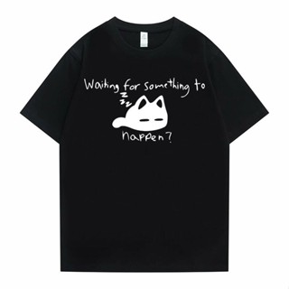 เสื้อวินเทจผญ Wachten Voor Iets Te Gebeuren Omori Kat Print เสื้อยืด Leuke Kawaii Grafische Tshirt Grappige Mannen Vrouw