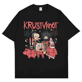 Krustvknot เสื้อยืดลําลอง แขนสั้น พิมพ์ลาย Spongebob 24s สีดํา สไตล์วินเทจ สําหรับผู้ชาย และผู้หญิง