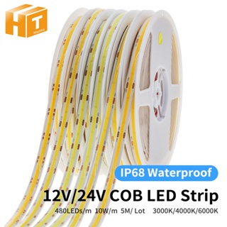 แถบไฟ LED ไฟเส้นสายยาว ไฟติดห้อง ความหนาแน่นสูง COB ยืดหยุ่น IP68กันน้ำได้12V 24V เปลี่ยนฟรี 3000K 4000K 6000K  5M