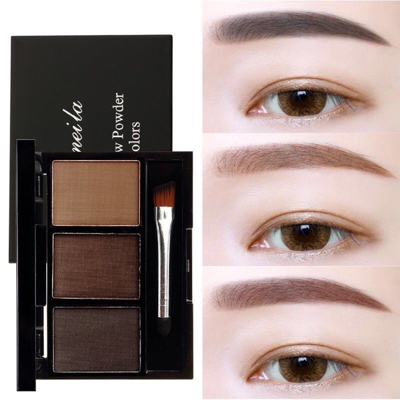 W-03✨LAMEILA Eyebrow Powder แป้งฝุ่นเขียนคิ้ว 3in1 มีแปรง กันน้ำ กันเหงื่อ ติดทนใช้ระบายสีคิ้ว เป็นอายแชโดว์ 1ตลับมี3สี