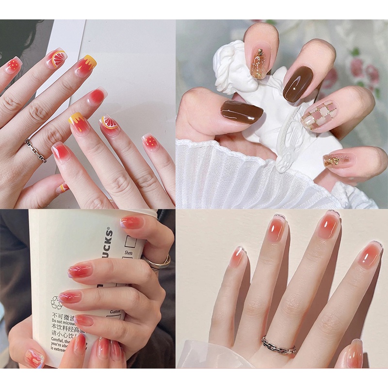 เล็บปลอมสั้นสำเร็จรูป เล็บปลอม เล็บปลอมด้วยเพชร 24 ชิ้น