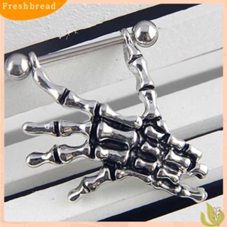 【Fresh】❀14G Sexy Skeleton Skull Hand Bar Barbell Nipple Shield Ring Punk Body Piercing