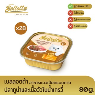 เบลลอตต้า (Bellotta) อาหารแมวชนิดเปียก รสปลาทูน่าและเนื้อวัว แบบถาด 80 g. (แพ็ค 28)