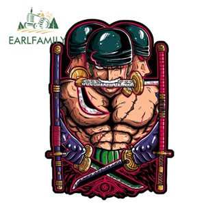 Earlfamily สติกเกอร์ กันน้ํา กันรอยขีดข่วน ลายอนิเมะ One Piece Zoro 13 ซม. x 9.3 ซม. สําหรับติดตกแต่งหน้าต่างรถยนต์ รถจักรยานยนต์