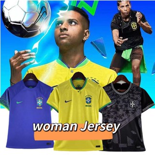 เสื้อกีฬาแขนสั้น ลายทีมชาติฟุตบอล Brazil 2022-23 ชุดเหย้า สําหรับผู้หญิง