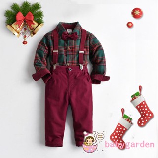 Babygarden-1-7 ปี ชุดคริสต์มาส เด็กผู้ชาย ลายสก๊อต เนคไท คอปก แขนยาว กระดุมลง เสื้อเชิ้ต + กางเกงแขวน สีพื้น