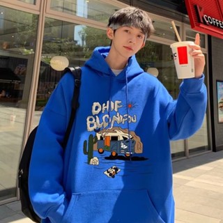 เสื้อกันหนาวลําลอง คอกลม มีฮู้ด พิมพ์ลายการ์ตูน Lelaki ทรงหลวม ขนาดใหญ่ สําหรับผู้ชาย ไซซ์ M - 5XL