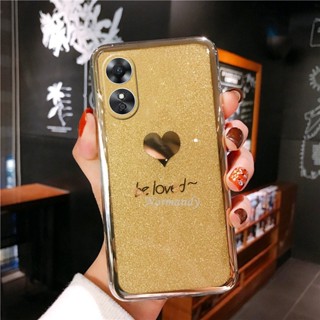 เคสโทรศัพท์ New Phone Casing OPPO A17 A17K A16K A77s A77 A57 4G 5G 2022 Fashion Plating Heart-shaped Gold Foil Glitter Handphone Case Camera Shockproof Protection Case Hard Cover เคส