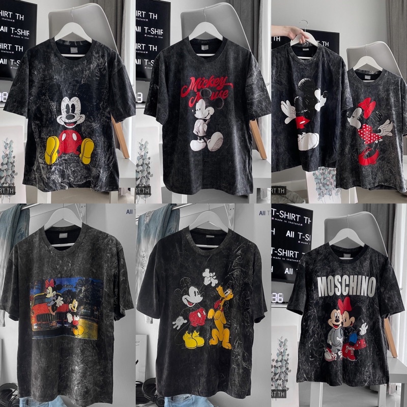 เสื้อวินเทจ ลายมิกกี้mickey mouseน่ารัก ผ้าคอตตอนฟอกดำ ของแท้100%