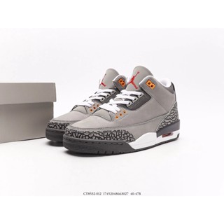 ต้นฉบับ | Air Jordan 3 Vintage "Cool Gray" AJ3 Small Fear Mid-Top รองเท้าบาสเก็ตบอล สไตล์เดียวกัน สีเทา RFSR MCNU