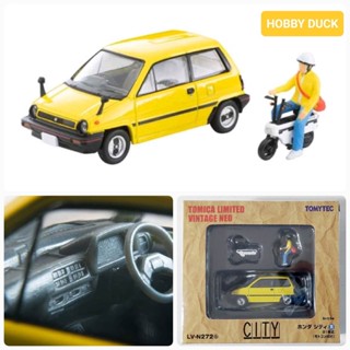 VT Diecast Car Model 1/64 Tomica Limited Vintage NEO 🔆 LV-N272b Honda City R Yellow w/Motocompo 81s Model ใหม่ กล่องสวย