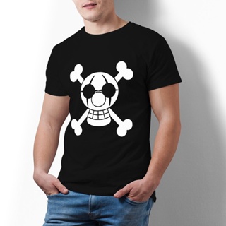 เสื้อเบลาส์ Bandai One Piece Buggy Pirates Jolly Roger เสื้อยืดอะนิเมะผ้าฝ้ายชายเสื้อยืดแขนสั้นกราฟิก Tshirt ลําลอง