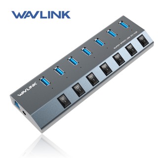 Wavlink ฮับ USB 3.0 7 พอร์ต ความเร็วสูง พร้อมอะแดปเตอร์พาวเวอร์ 48W รองรับความเร็วในการถ่ายโอน สูงถึง 5Gbps สวิตช์เปิด ปิด พร้อมที่ชาร์จ BC 1.2 (ปลั๊ก US)