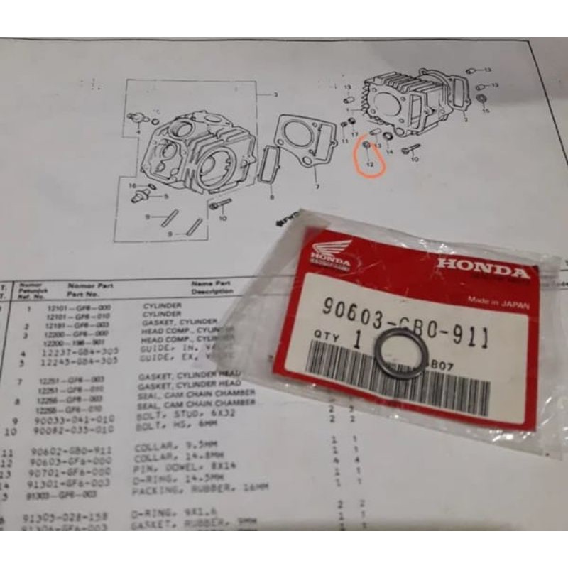 ปลอกคอ 14.8MM หรือแหวนเครื่องซักผ้าบล็อก Honda C70 C700 C800 Astrea 800 Star Prima Grand Supra Win 1