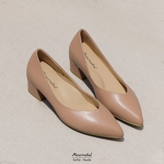 𝐌𝐈𝐍𝐈𝐌𝐀𝐋𝐈𝐒𝐓 รองเท้าส้นสูงหนังแกะแท้ รุ่น Sofia (nude) สูง 1.5 นิ้ว ส้นแบบ block-heel เดินได้มั่นคง ไม่ตกร่อง